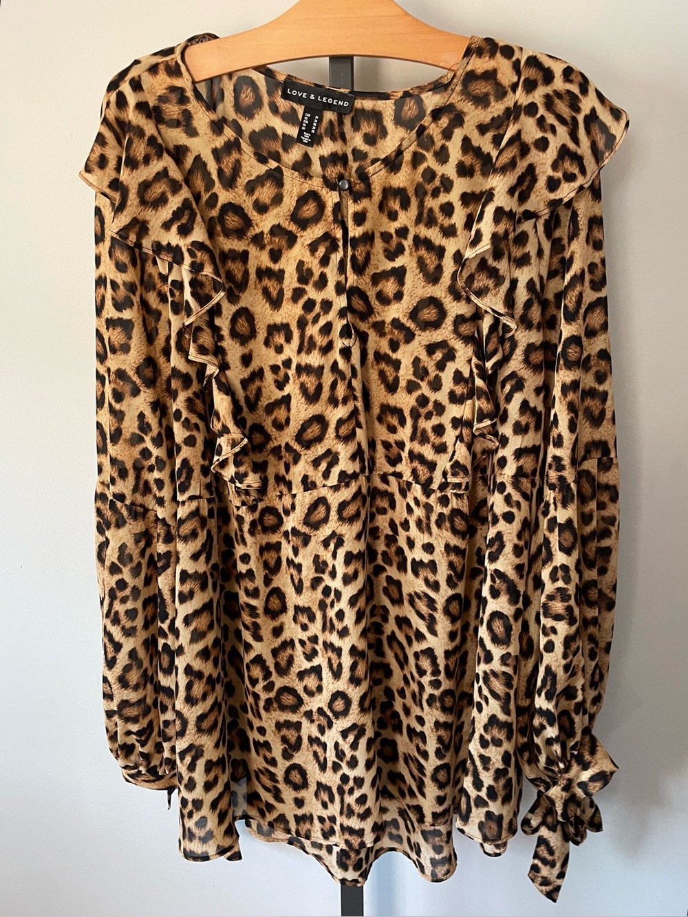 Love & Legend Animal Print Ruffled Boho Chiffon Blouse Plus Size 24